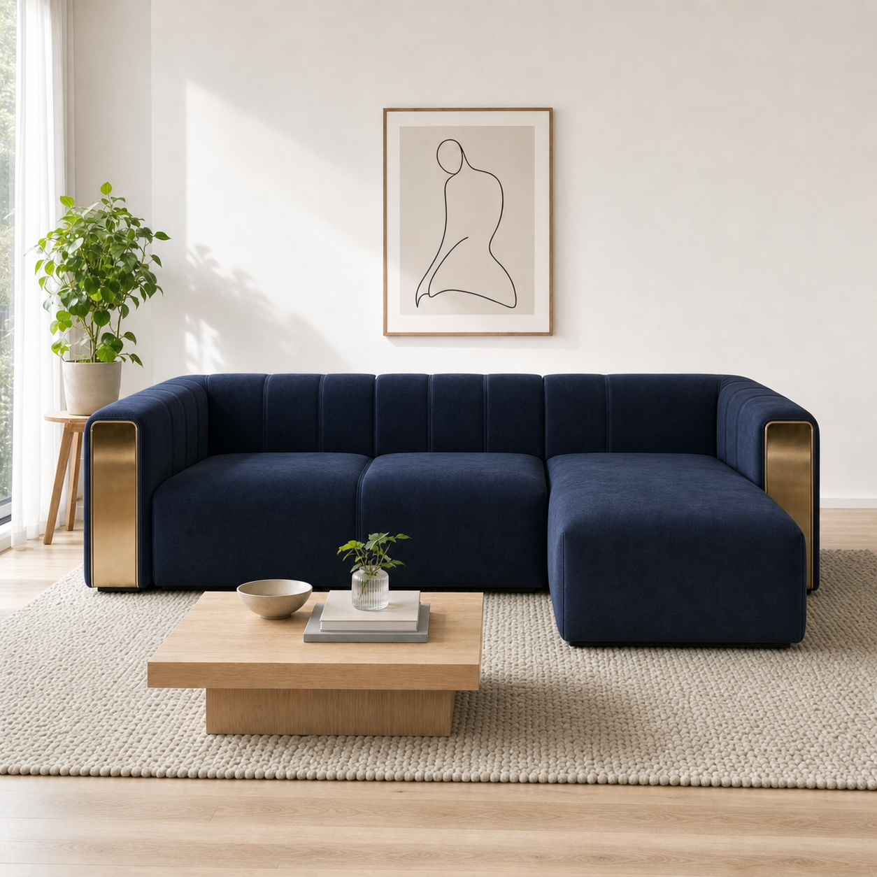 Sage blue 2 seater sectional rhs room view