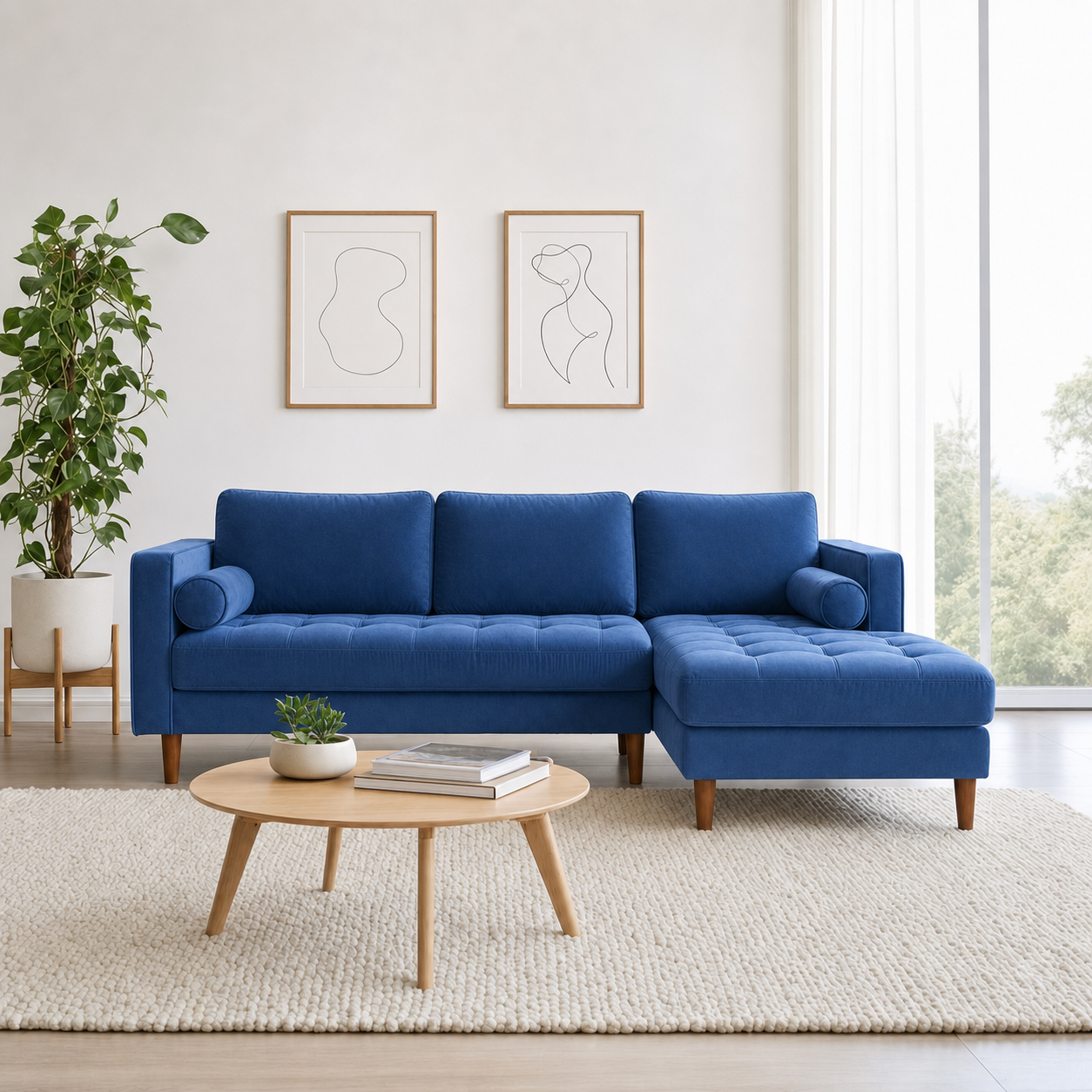 Aura blue 2 seater sectional rhs room view