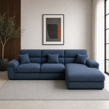 Zeno blue 2 seater sectional rhs room view