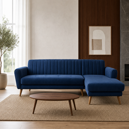 Pulse blue 2 seater sectional rhs room view