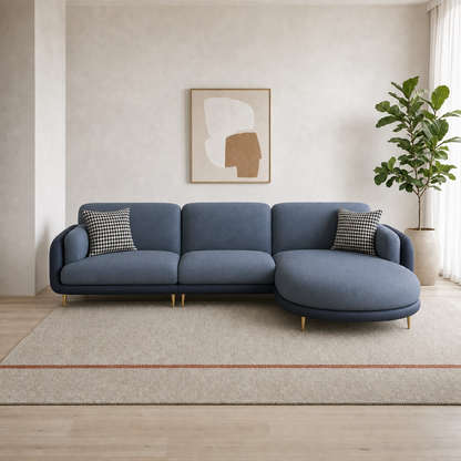 Juno blue 2 seater sectional rhs room view