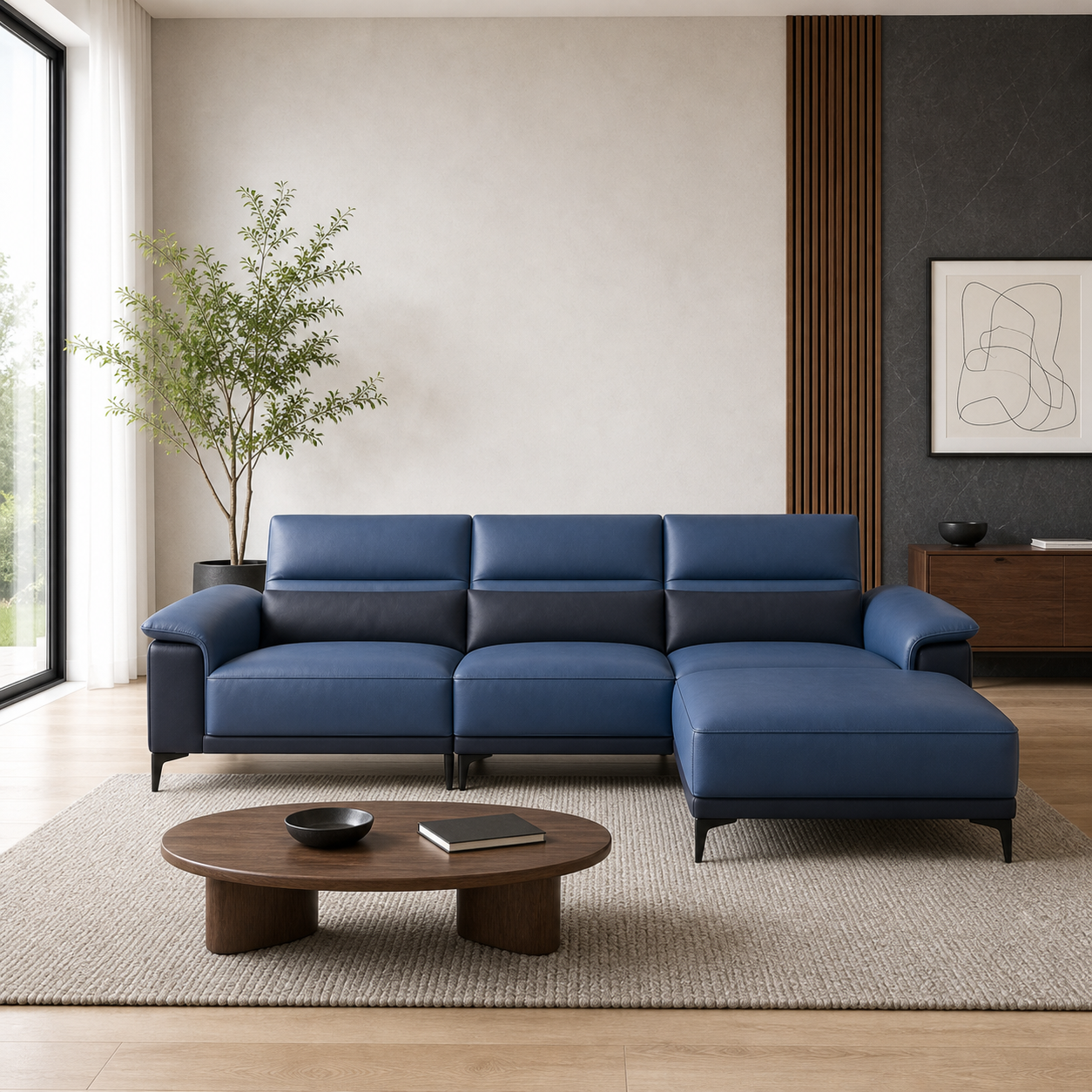 Muse blue 2 seater sectional rhs room view