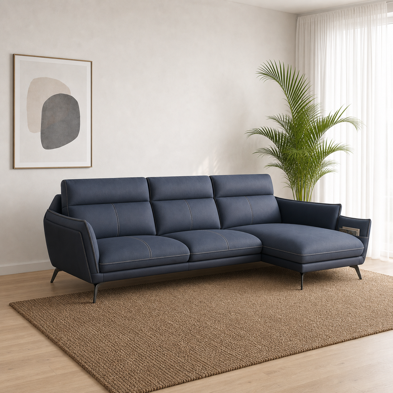 Rio blue 2 seater sectional rhs room view