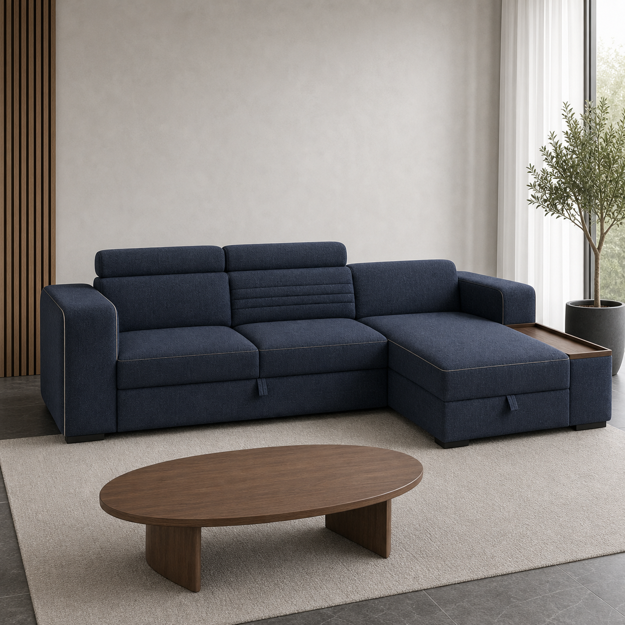Quest blue 2 seater sectional rhs room view