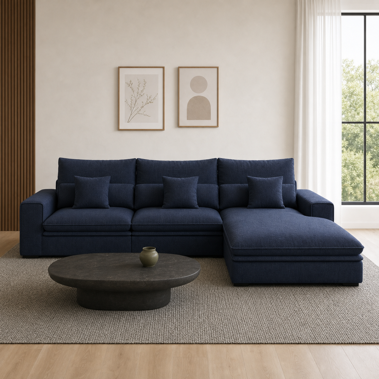 Wave blue 2 seater sectional rhs room view