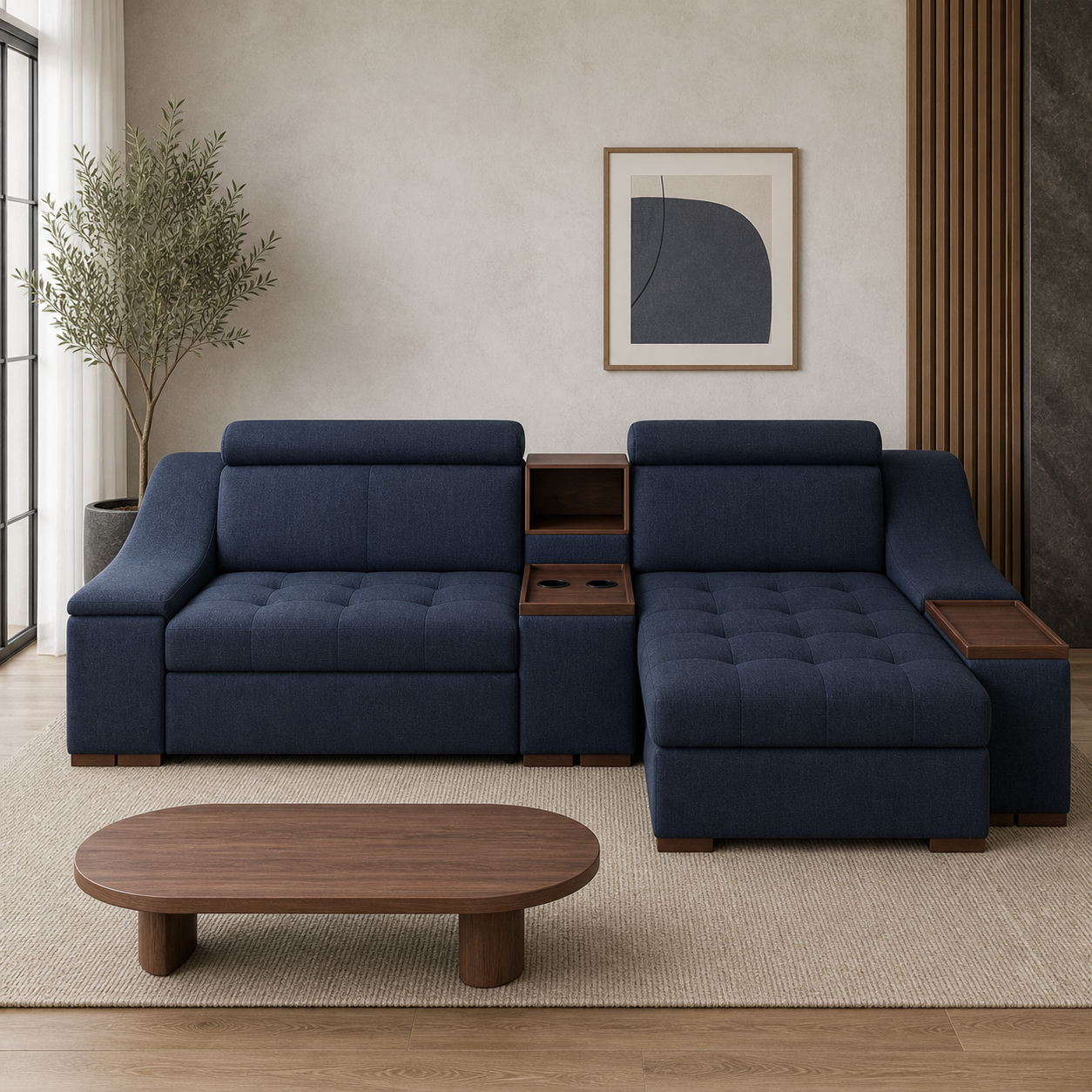 Opal blue 2 seater sectional rhs room view