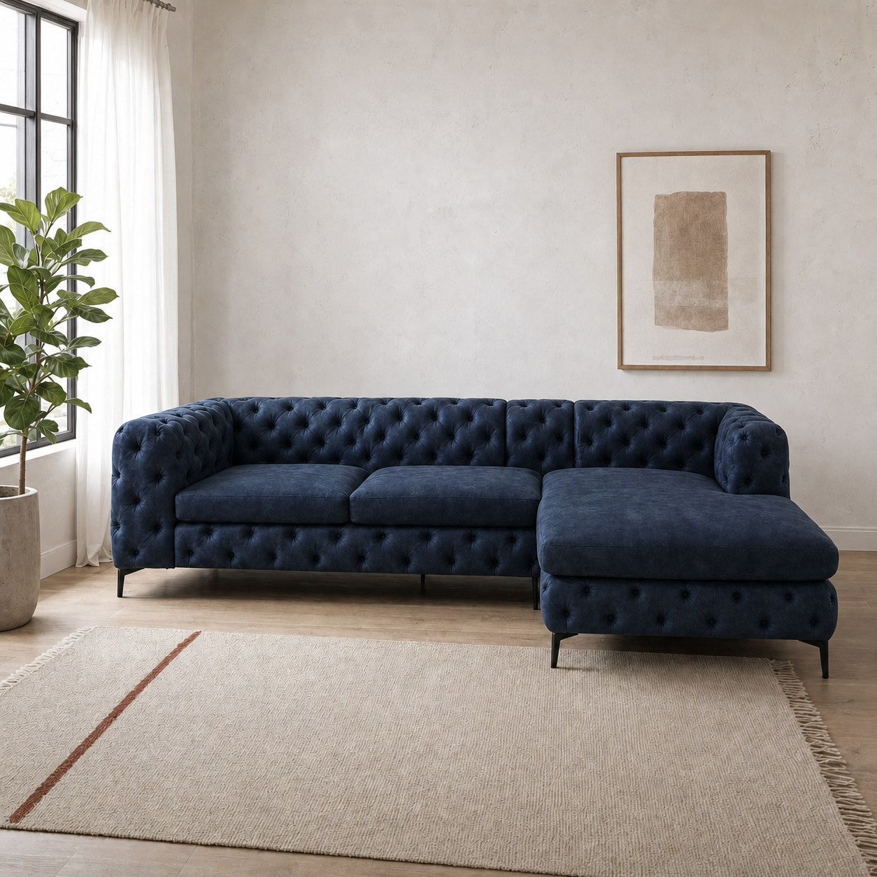 Rhea blue 2 seater sectional rhs room view