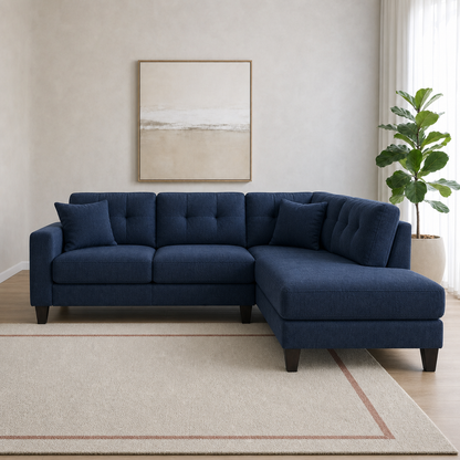 Vivid blue 2 seater sectional rhs room view