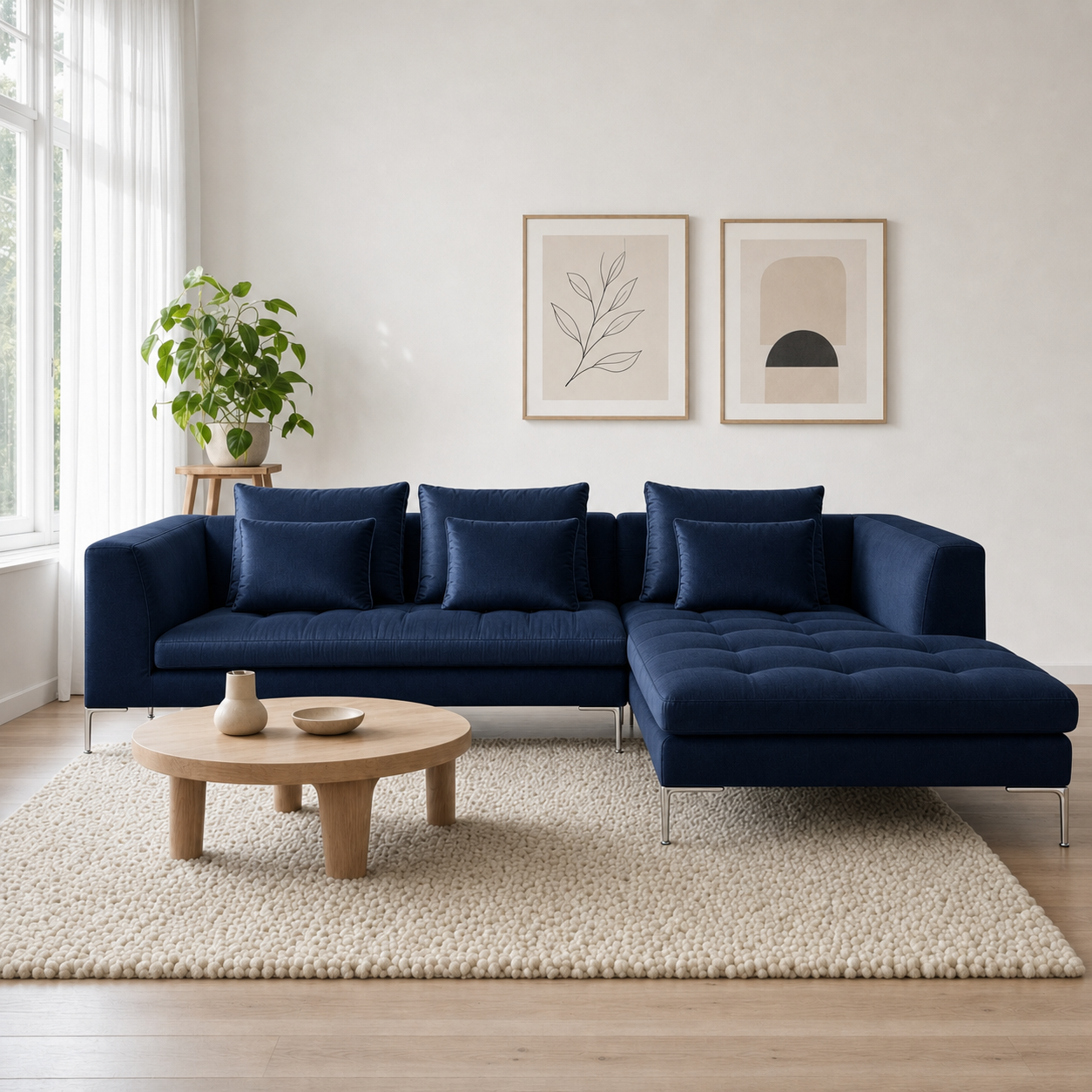 Iris blue 2 seater sectional rhs room view