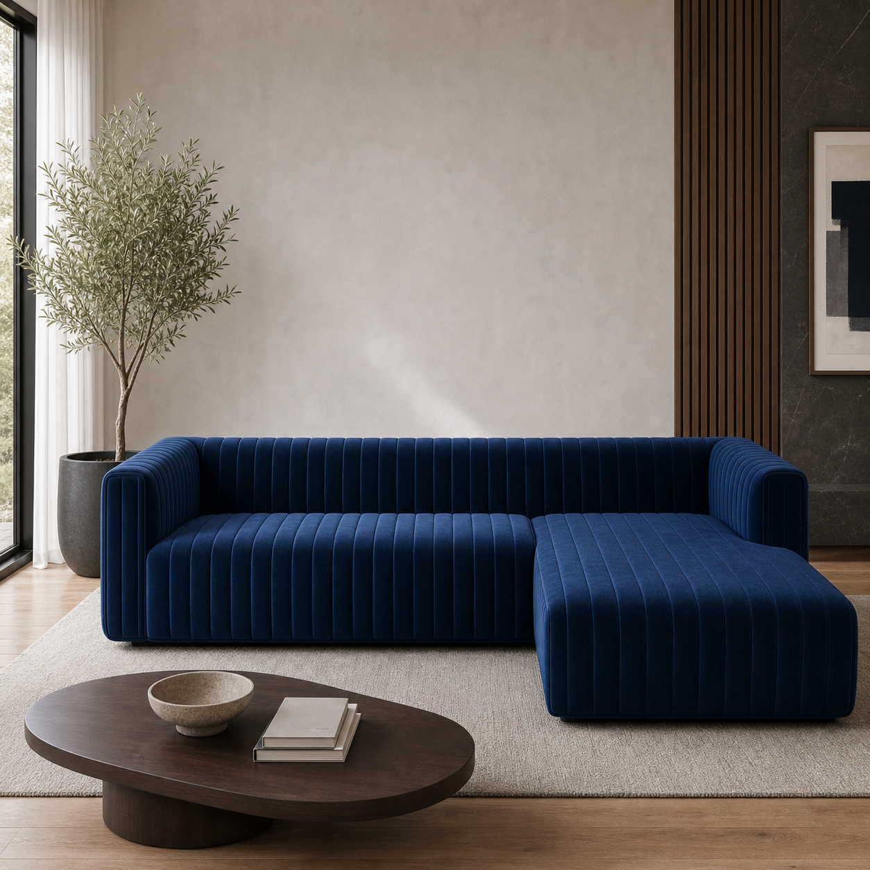Oasis blue 2 seater sectional rhs room view
