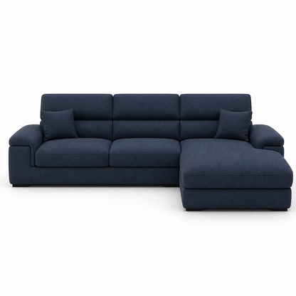 Luxe blue 2 seater sectional rhs plain white background view