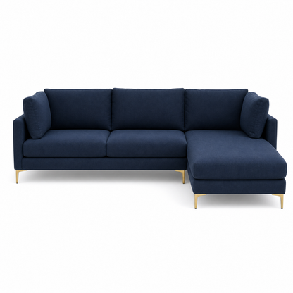 Glitz blue 2 seater sectional rhs plain white background view
