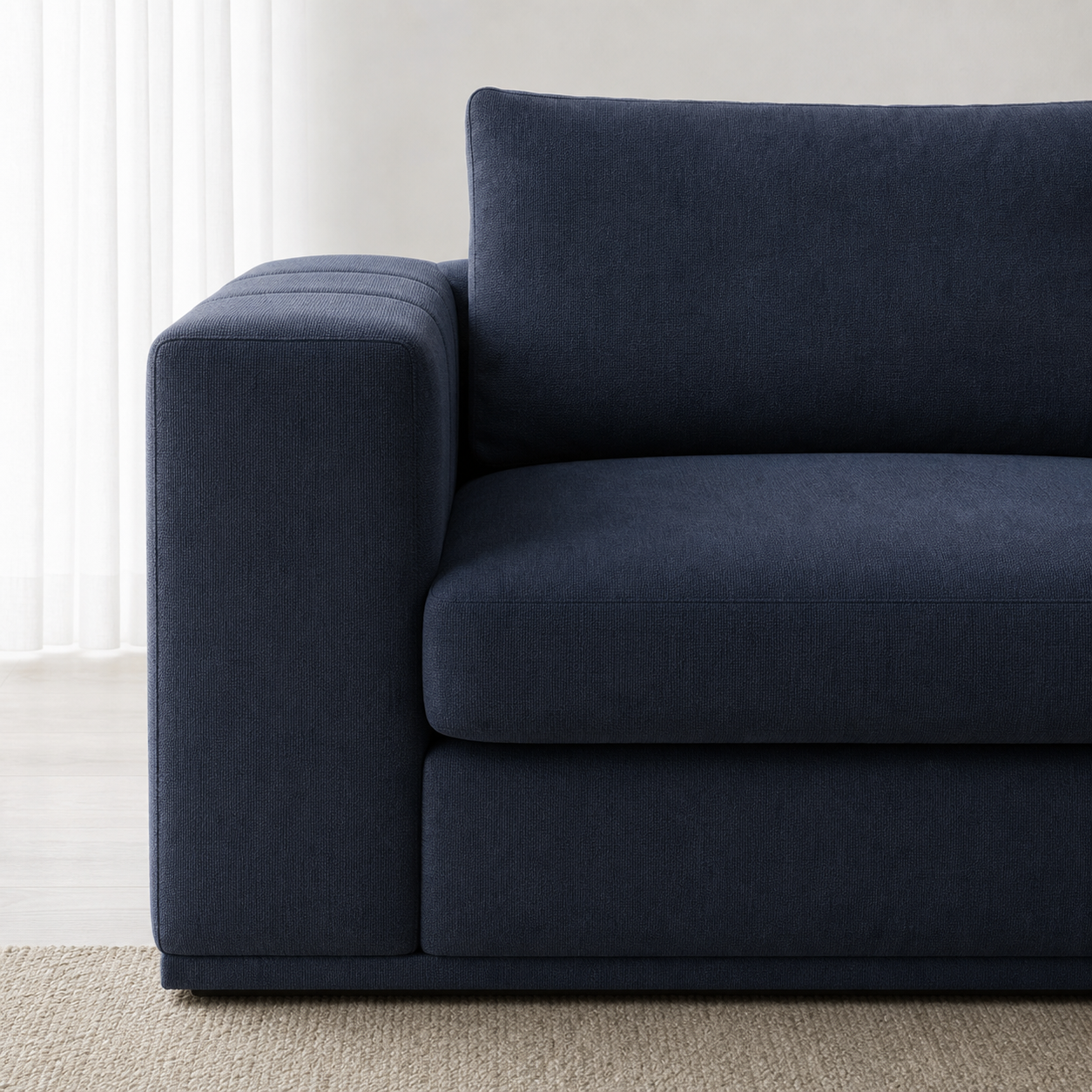 Cello sectional sofa blue upholstery and construction close-up