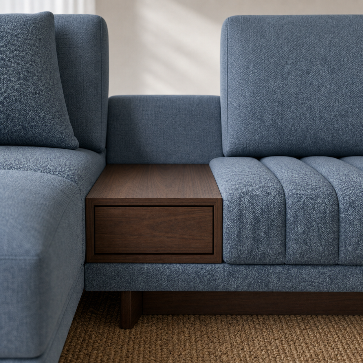 Bliss - L Shape Sectional Sofa sectional sofa blue upholstery and construction close-up