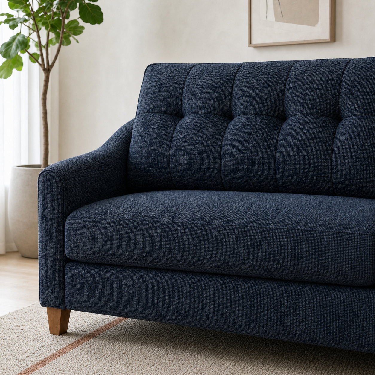 Spark sectional sofa blue upholstery and construction close-up