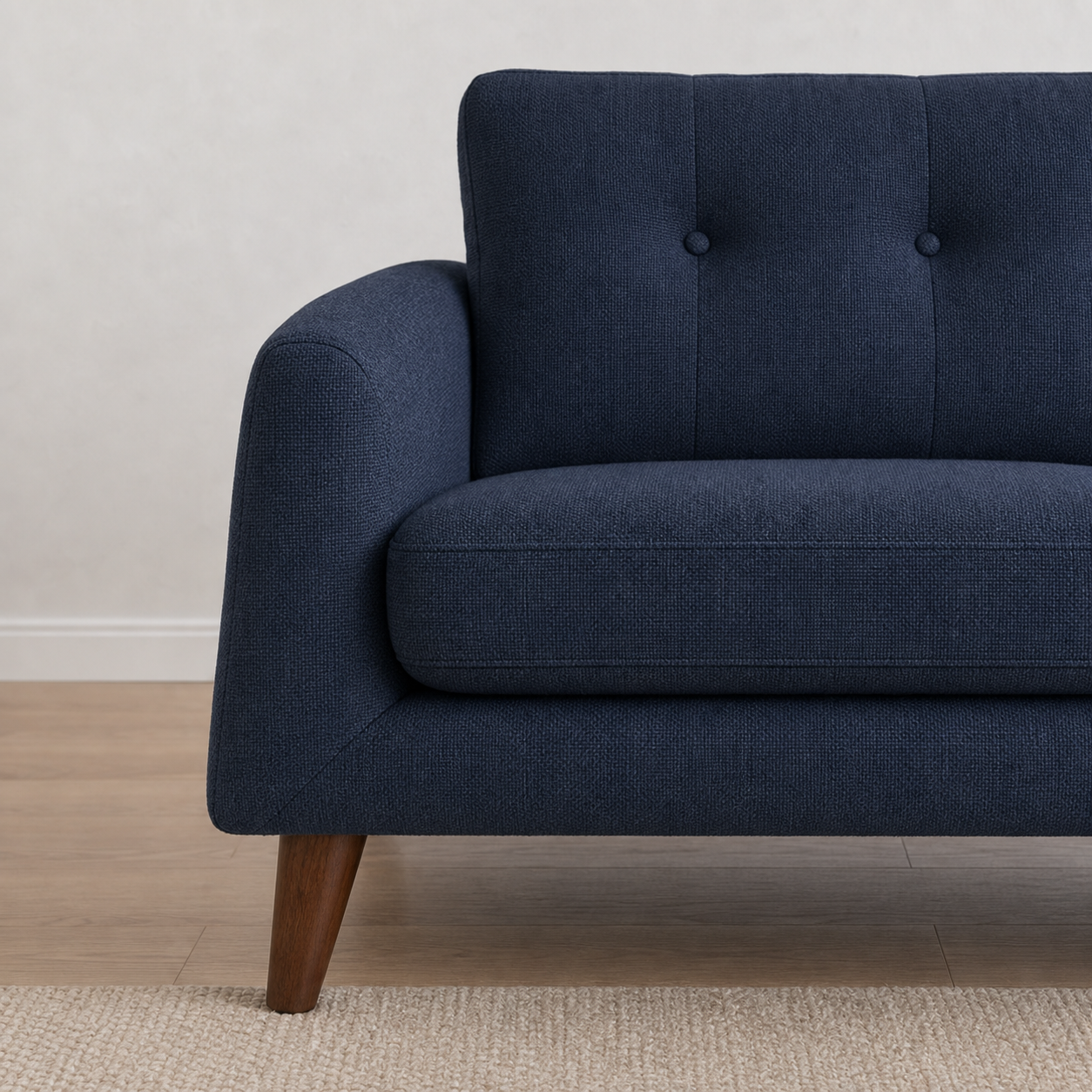 Fade sectional sofa blue upholstery and construction close-up