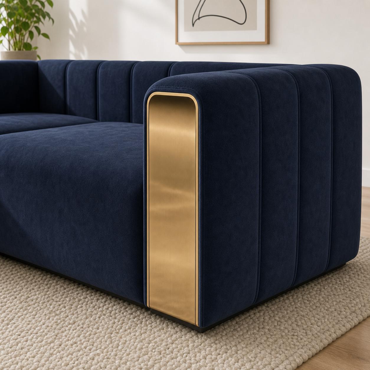 Sage sectional sofa blue upholstery and construction close-up