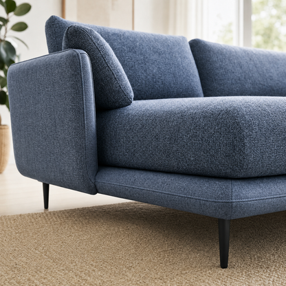 Eden sectional sofa blue upholstery and construction close-up