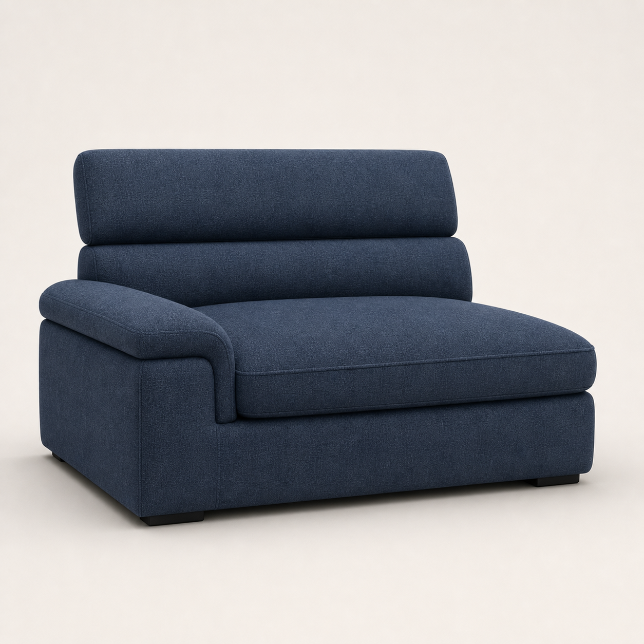 Luxe sectional sofa blue upholstery and construction close-up