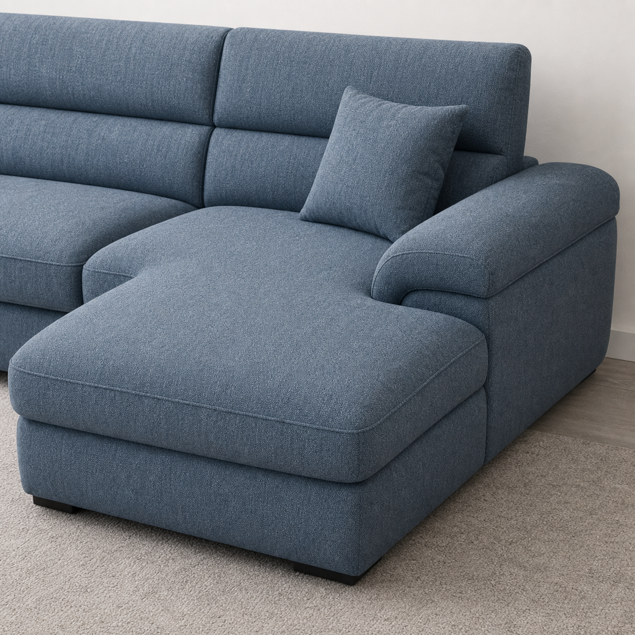 Zeno sectional sofa blue upholstery and construction close-up