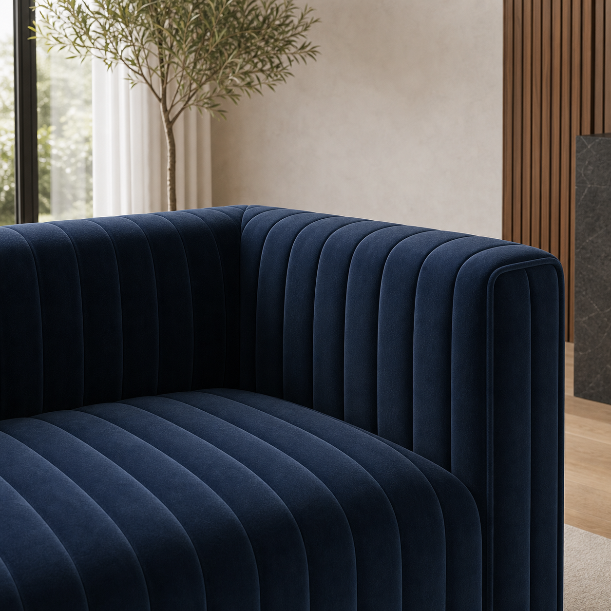 Oasis sectional sofa blue upholstery and construction close-up