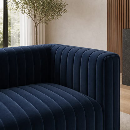 Oasis sectional sofa blue upholstery and construction close-up