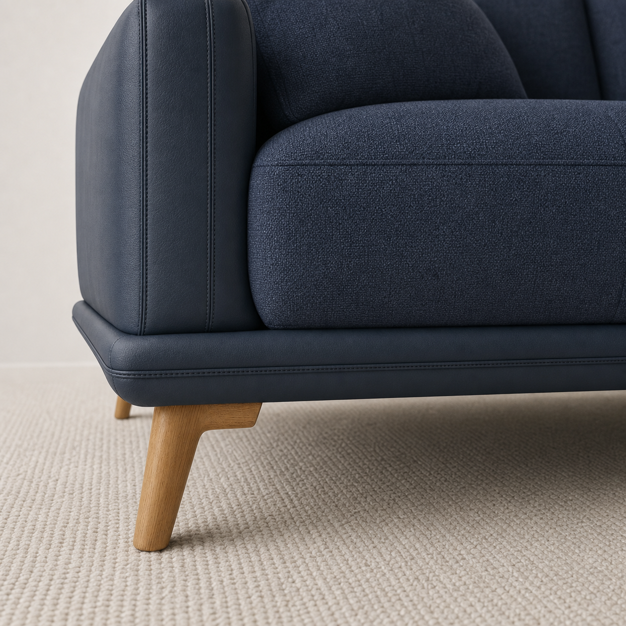 Jewel sectional sofa blue upholstery and construction close-up