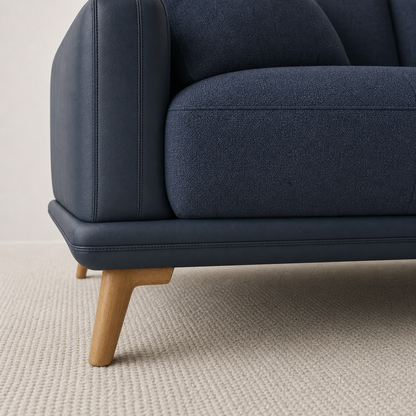 Jewel sectional sofa blue upholstery and construction close-up