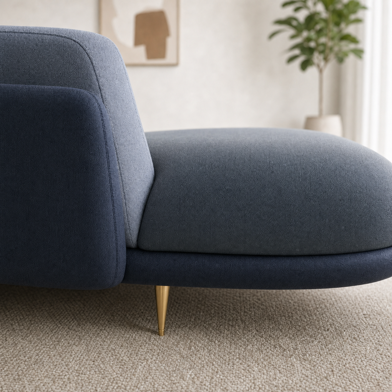 Juno sectional sofa blue upholstery and construction close-up