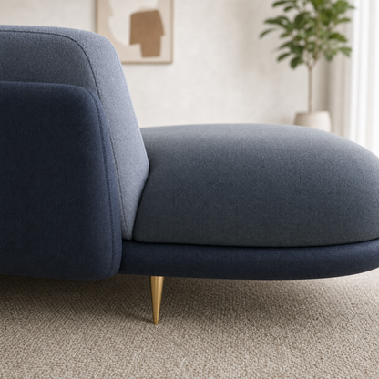 Juno sectional sofa blue upholstery and construction close-up