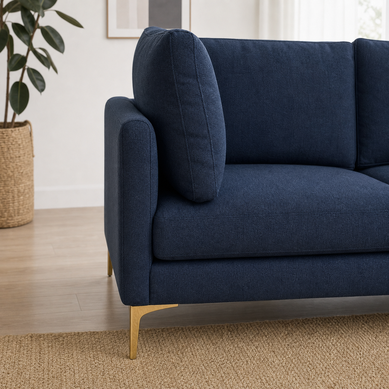 Glitz sectional sofa blue upholstery and construction close-up