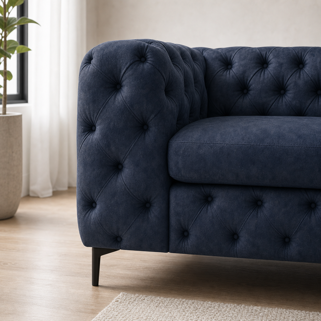 Rhea sectional sofa blue upholstery and construction close-up