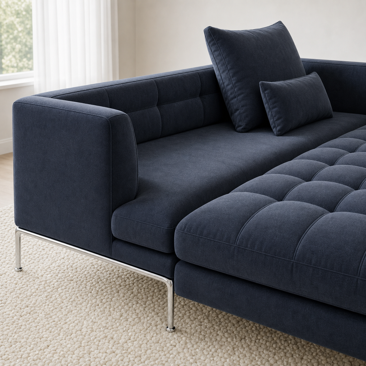 Iris sectional sofa blue upholstery and construction close-up