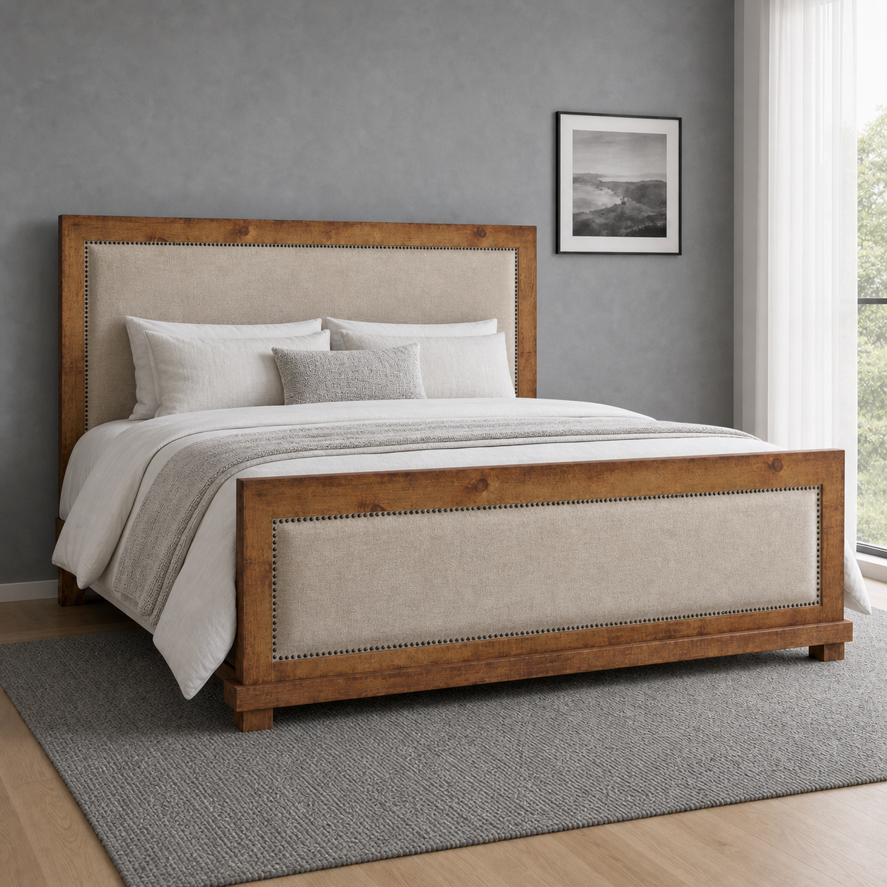 Brek - Bed, closer made-bed view showing the complete frame construction