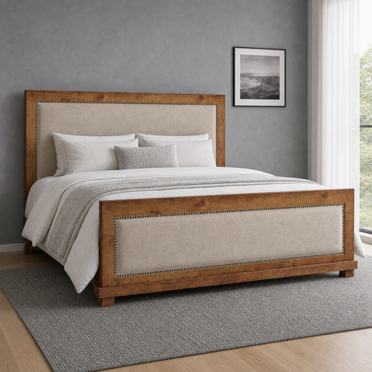 Brek - Bed, closer made-bed view showing the complete frame construction