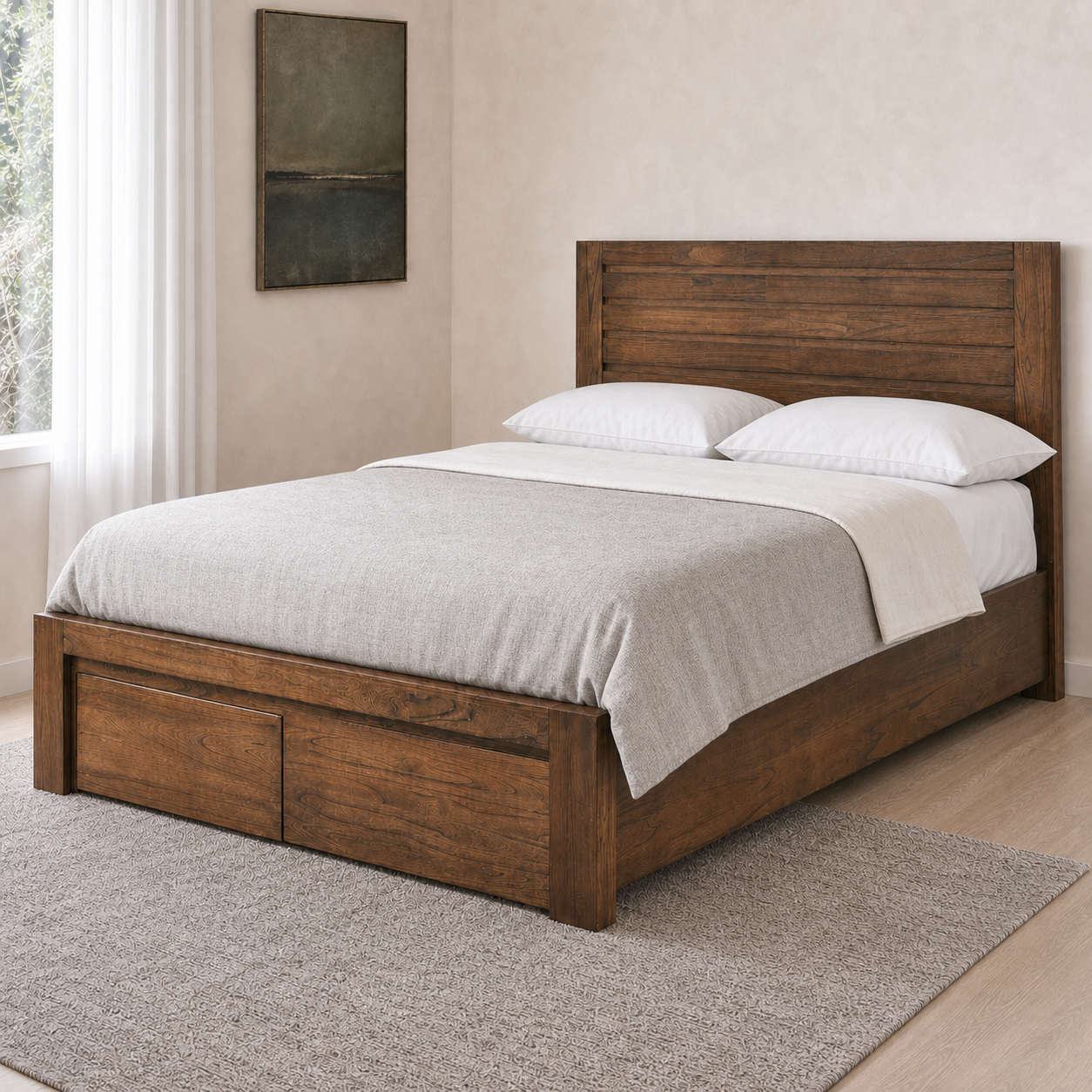 Brisa - Bed, closer made-bed view showing the complete frame construction