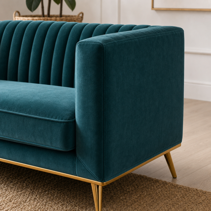 Detail view of Brite - 3+2+1 Sofa Set upholstery, seams, base, and legs