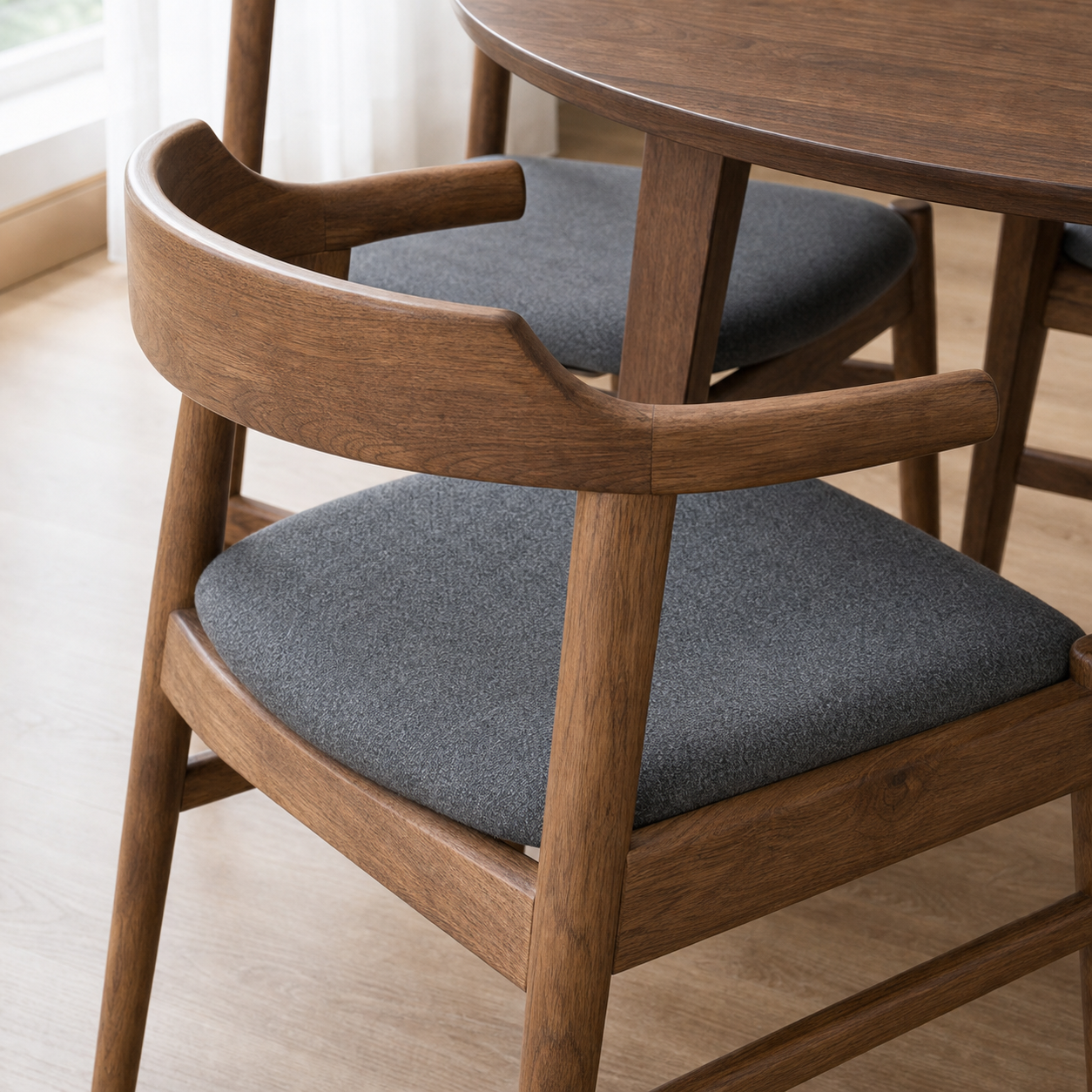 Bryn - Wooden Top Dining Table, close chair, seating, or base construction detail