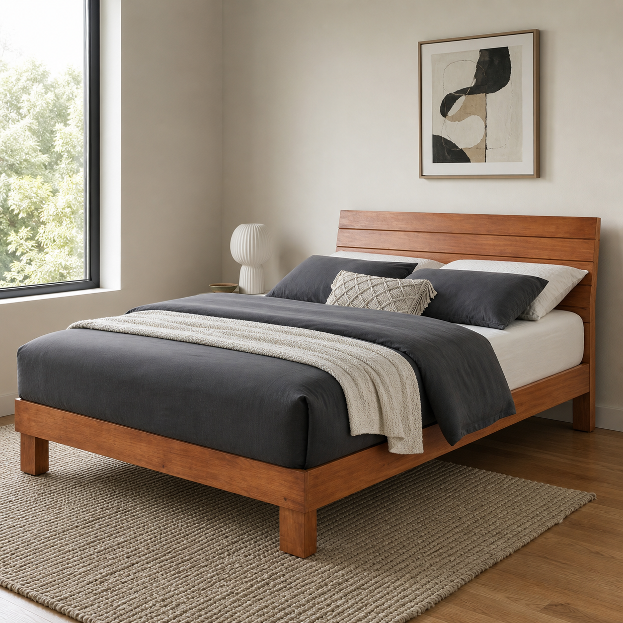 Cade - Bed, complete front three-quarter bed view in a restrained bedroom