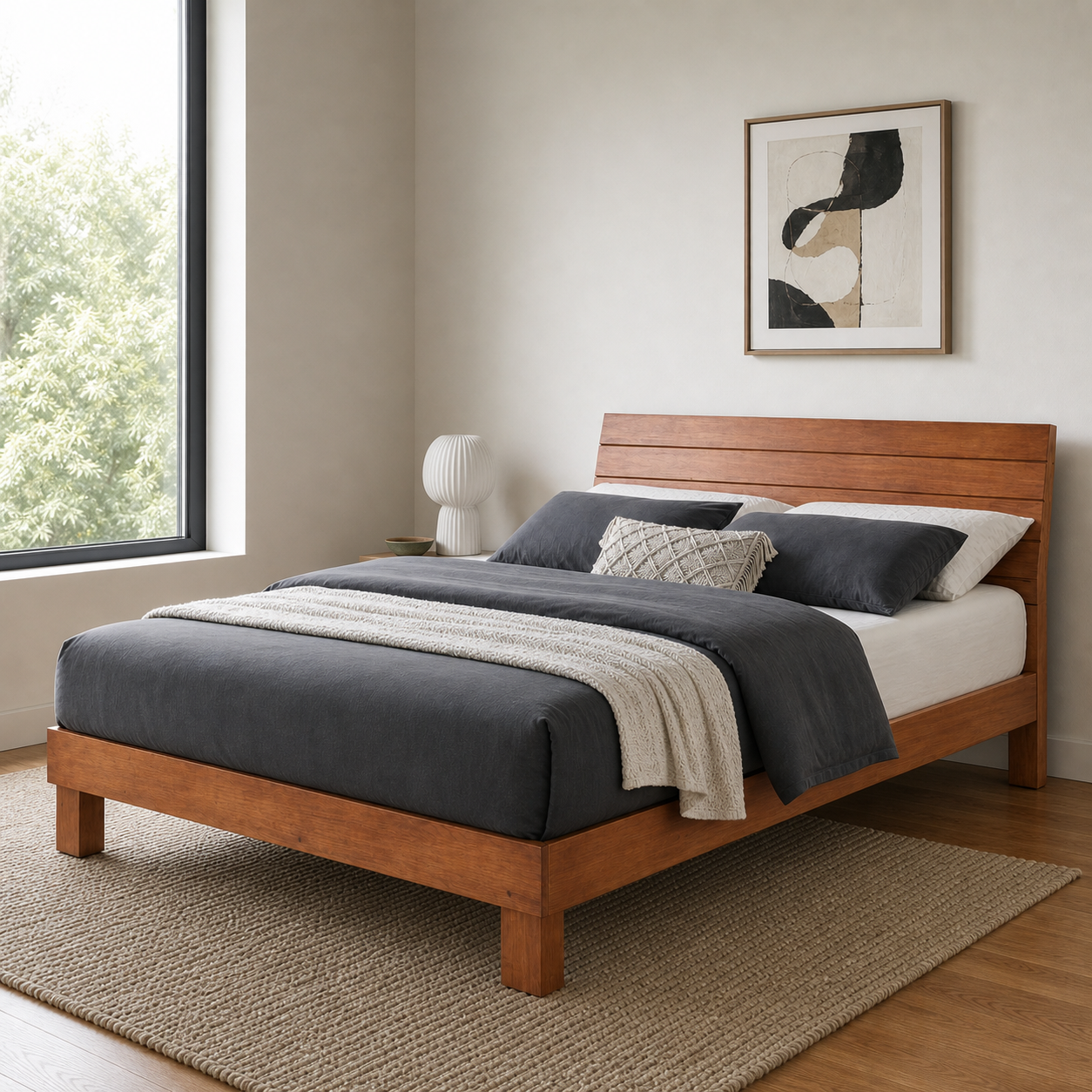 Cade - Bed, closer made-bed view showing the complete frame construction