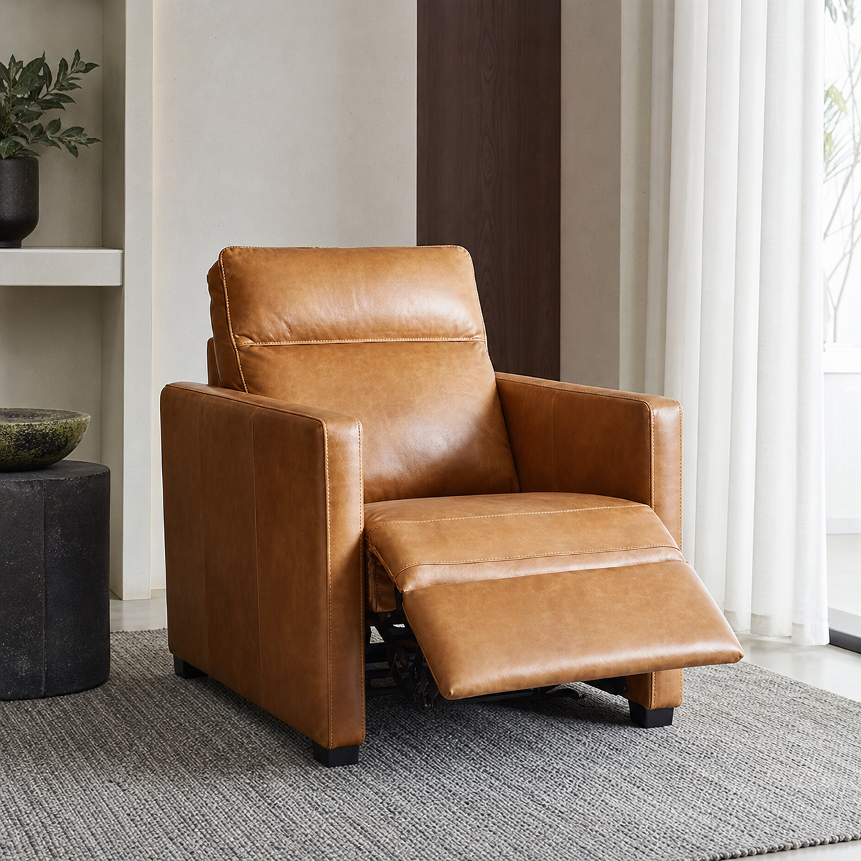 Canopy Recliner open in an editorial living room