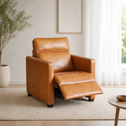 Canopy Recliner open in an editorial living room