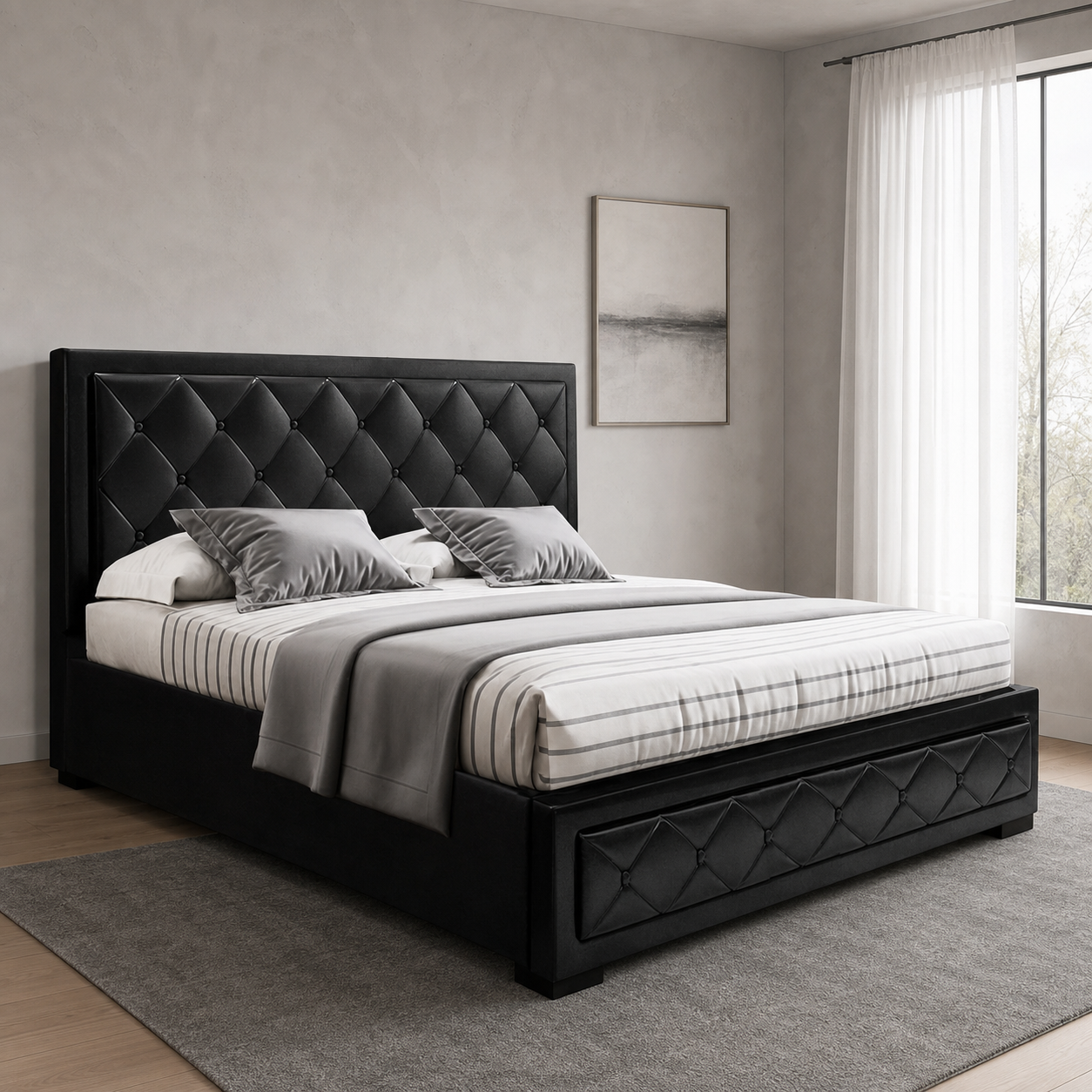 Cass - Bed, complete front three-quarter bed view in a restrained bedroom