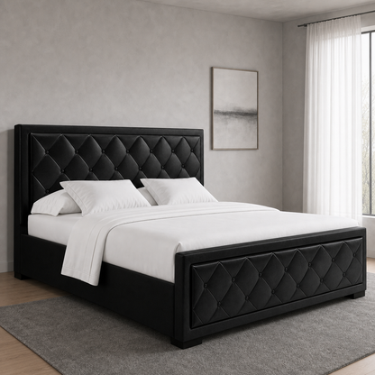 Cass - Bed, closer made-bed view showing the complete frame construction