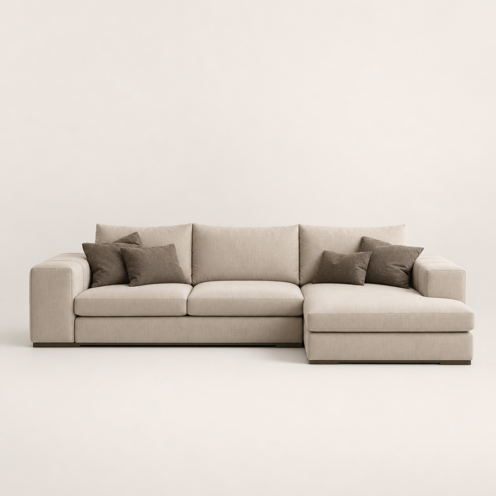 Cello - L shape sectional sofa, front studio view on neutral background