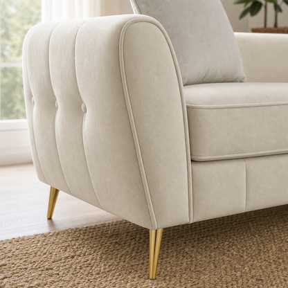 Detail view of Chime - 3+2+1 Sofa Set upholstery, seams, base, and legs