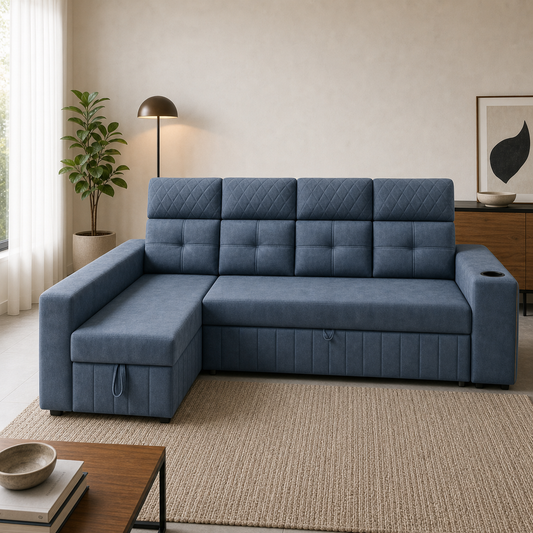 Cilan - Sofa bed, front view verifying the source-proven closed footprint