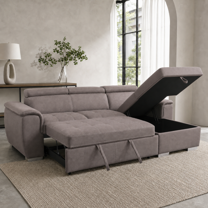Clora - Sofa bed, fully open sofa-bed hero in a contemporary living room