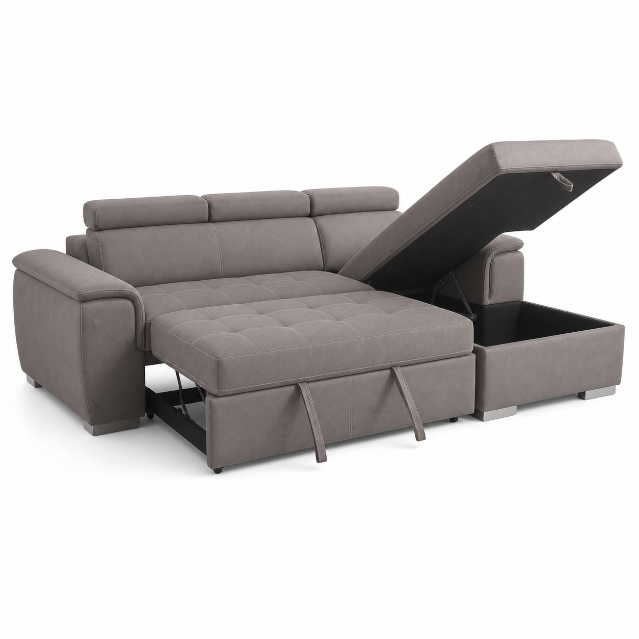 Clora - Sofa bed, fully open studio view on a pure-white background