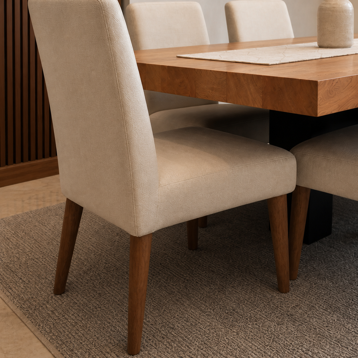 Cole - Wooden Top Dining Table, close chair, seating, or base construction detail